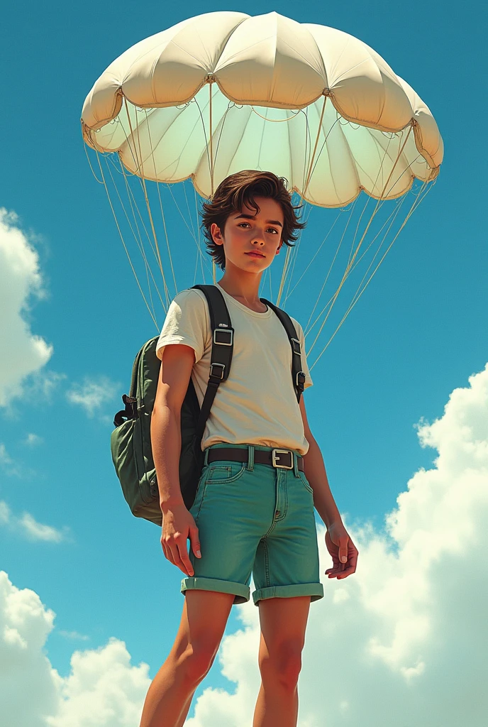 Above the clouds, a boy made of rain stands in the pleasant sunshine