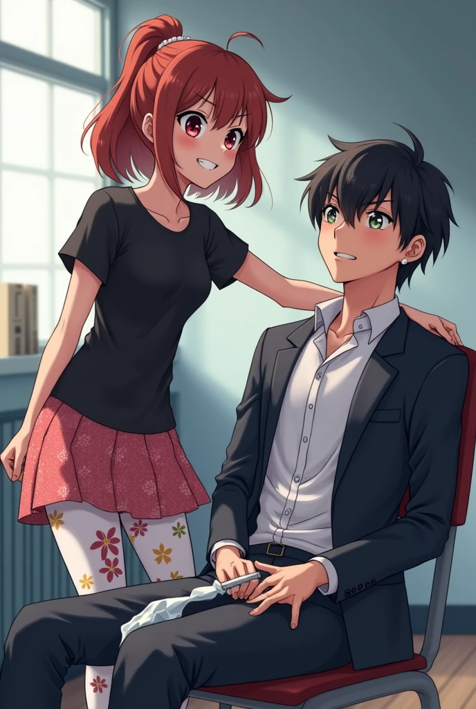 Anime boy sucking anime girl's feet