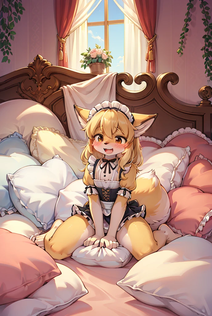 （masterpiece，best quality），mine, The Beast, , (Light and shadow suitable for any Pillow background））, 穿着Maid costume的可爱女孩在Pillow上摆姿势,，Maid costume，nature,, (blush),a smile，Pillow,（Lots of Pillow），Soft cushion，（canopy bed），（Pillow），Lots of Pillow，（Friction in the crotch），（（Pillow Hump）），（A tail），（Around the protagonist），steam，（Pillow），（Luxury Pillow），（Palace Pillow Pattern Pillow），（palace），（Palace bedroom），（Gorgeous Pattern Pillow），Soft Pillow，，（Classical European style bedroom ），（excited，shy person，Lack of expressiveness，），pillow hump,，(Deluxe Rococo Canopy King Bed),Luxurious curtains with ornate ruffles and ribbons hang around the large bed.,((((The bed is piled with many Pillows)))),Quilt details,Detailed bed linen,Ruffled Bed Skirt,Deep Bed,Background with depth,((Pillow in detail)), ((((A Lot of Pillow))))，,，Detailed Soft Pillow,,((女孩正躺在许多Soft Pillow上,There are many Pillows around))，、、In a large canopy bed、Soft sheets and quilts、Colorful soft Pillow、Lots of Pillow、Soft toned bed、Ruffled curtains around the bed.。Delicate face，（Ornate pattern pillow），Soft pillows，，（Classical European style bedroom ），（Excited face，Opened his mouth，Shy，），,MASTURBATING WITH PILLOW,，，FORTUNES，fox girl，，sweaty，，sitting，，Blushing，Shy,((feet on pillows，feet trample on pillows))