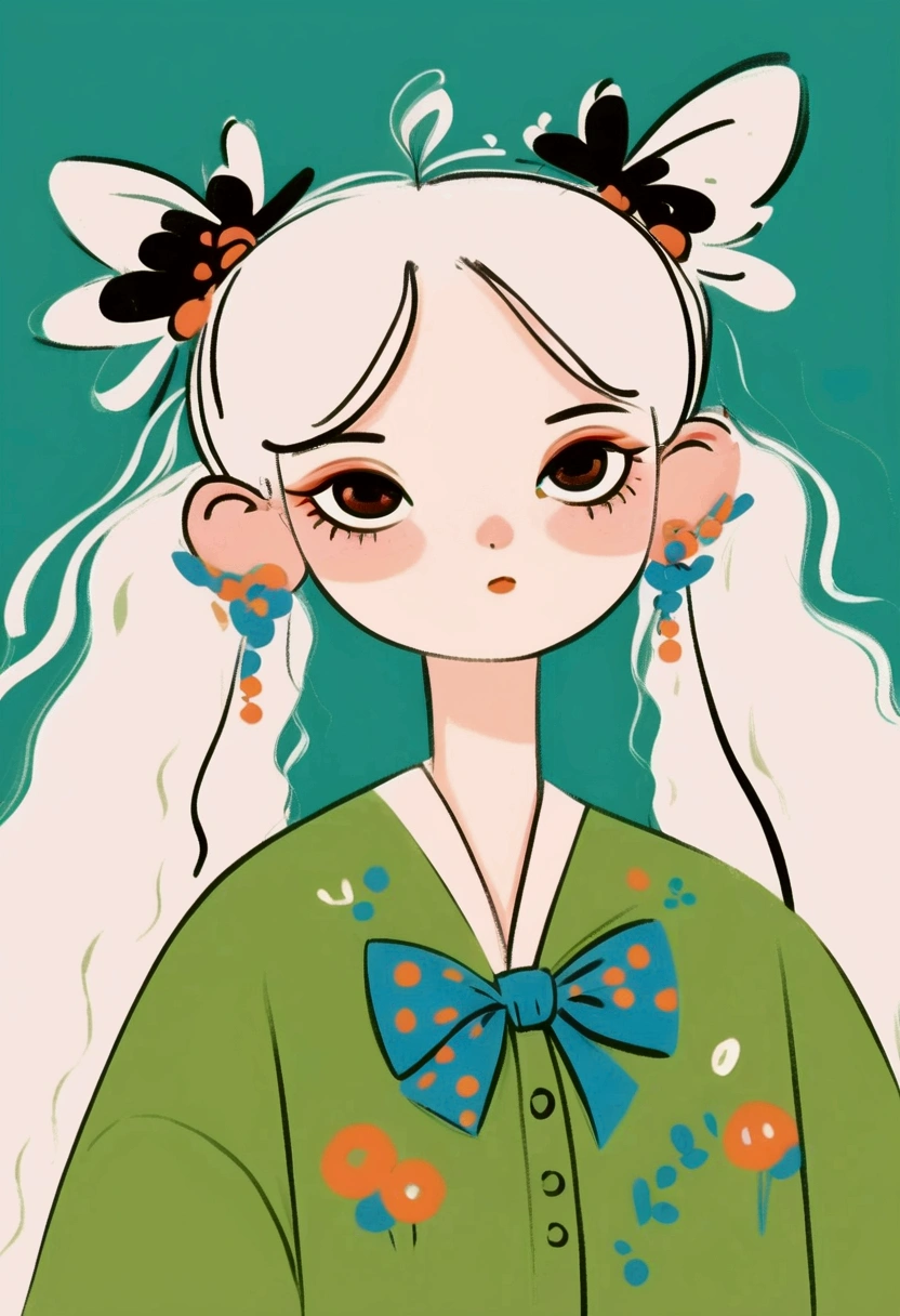 a cartoon girl with a ponytail and a bow in her hair, cute art style, anime style illustration, japanese cartoon style, digital anime illustration, cute detailed digital art, inspired by Hikari Shimoda, flat anime style, lofi girl, cute detailed artwork, anime style 4 k, japanese illustrator, japanese art style, anime style artwork, clean detailed anime style