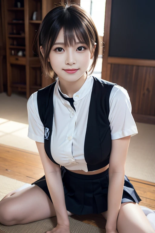 a girl wearing bunny suit in a library, sitting on chair, people in background, wrist cuffs, detached collar, fish net, black shiny costume, tight bunny suit, beautiful face, detailed lips, crowded library