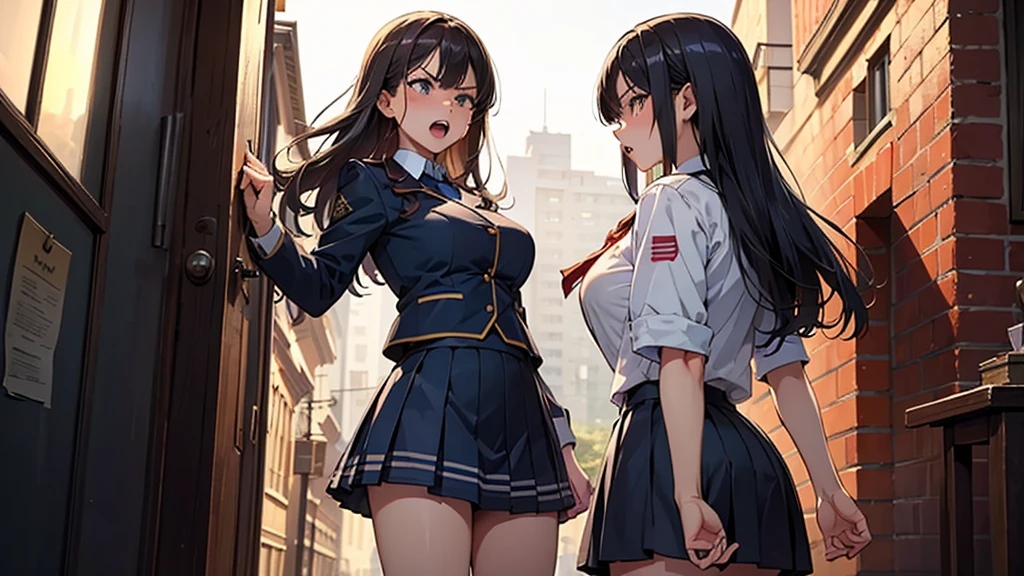 black hair　woman　student　uniform　Futanari　blowjob