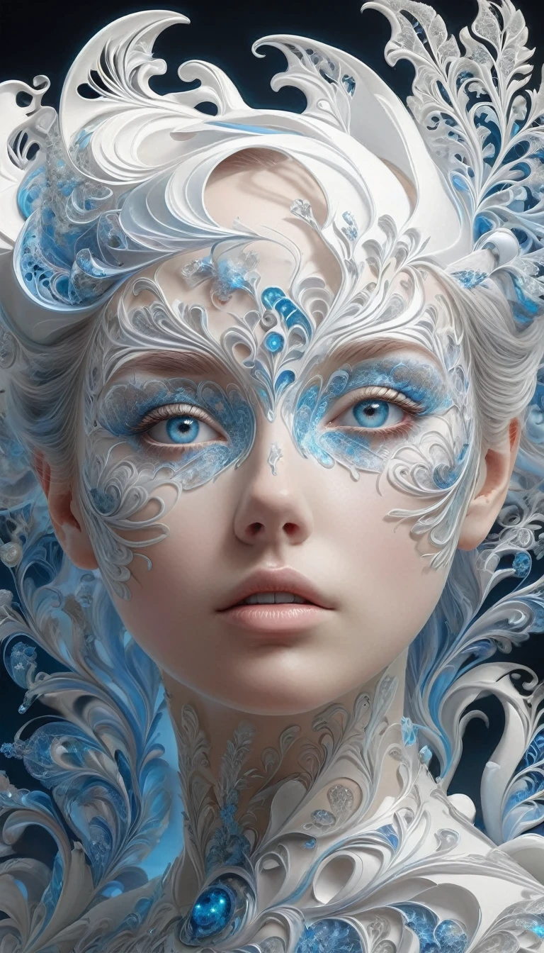 (absurd, high resolution, Very detailed), 1 girl, solitary, very detailed eyes, (Official Art, Beauty and aesthetics: 1.2), (Fractal Art: 1.3), White powder color scheme, The most detailed