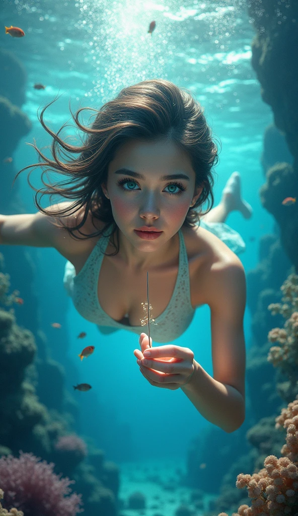 A naked teenager spreading her legs, very excited, ouvrant la bouche, tirant la langue, Cheveux courts, at the bottom of a coral reef, A photorealistic painting, inspired by Yanjun Cheng, Gagnant du concours Artstation, petit loli sinueux, Elle danse. Realstic, of youthful Japanese beauty, Realistic cartoon, loses hair very quickly underwater becoming bald, air bubbles escaping from his mouth, ((((Fille chauve)))),