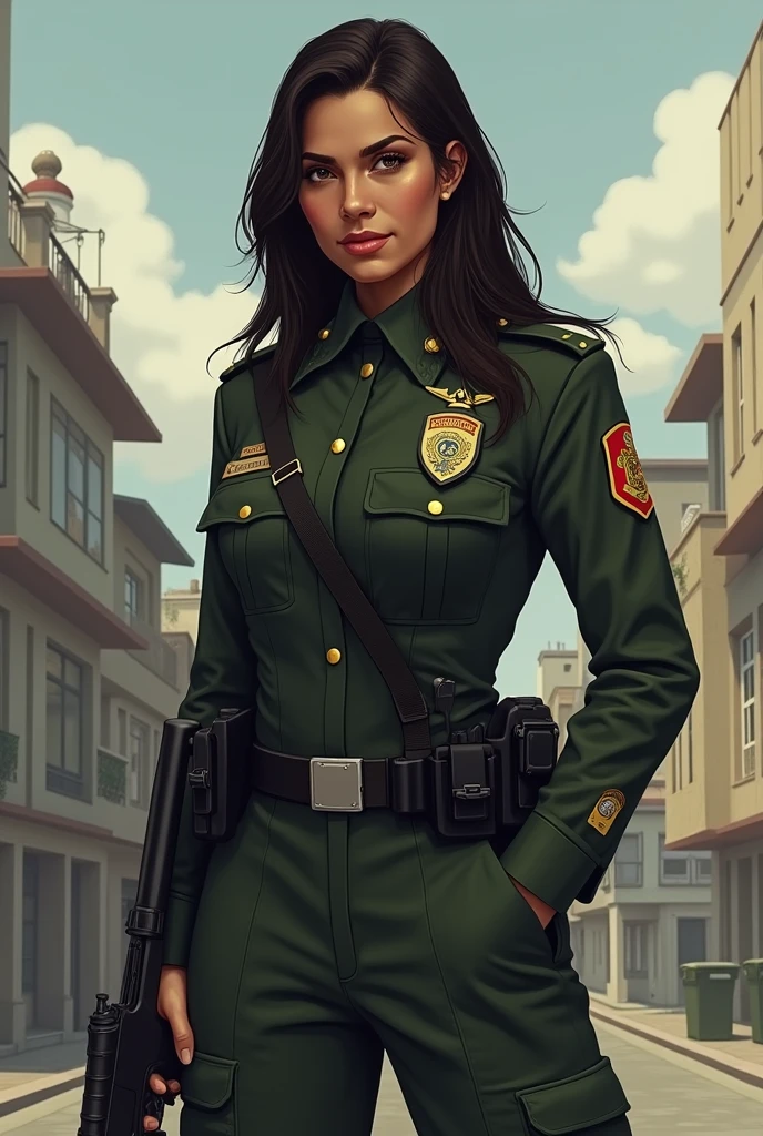 Masterpiece, absurdres, fine detail, HDR, Shelley Duvall as a military commander in a bunker,black hair,shoulder length hair,spotted camouflage uniform