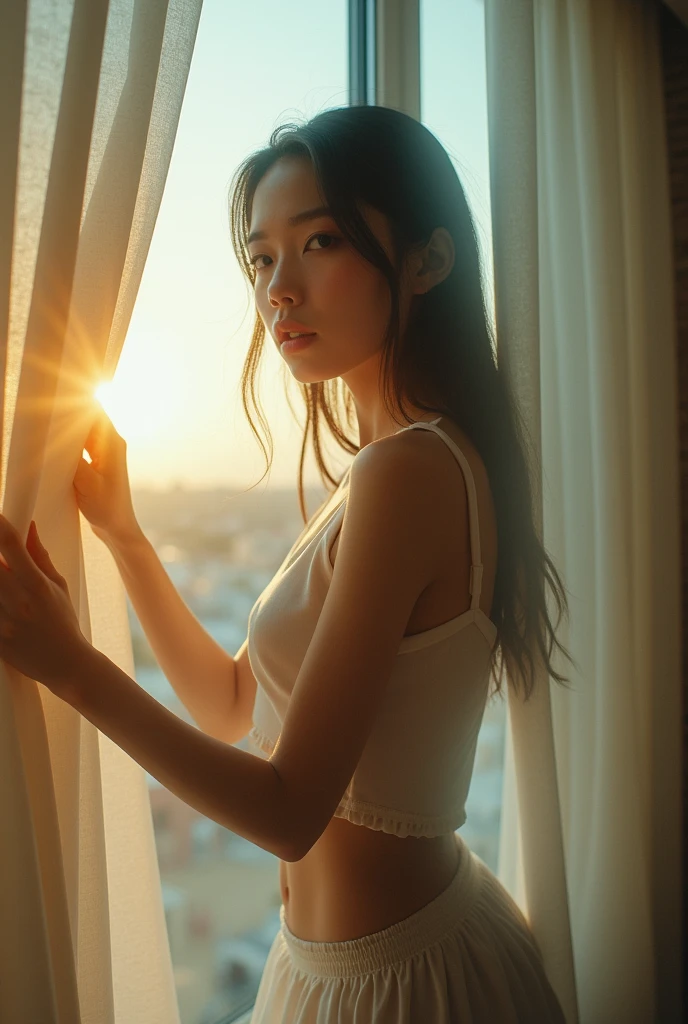 Original photo,Cinematic lighting,,1girll,back lit lighting,Sunset,