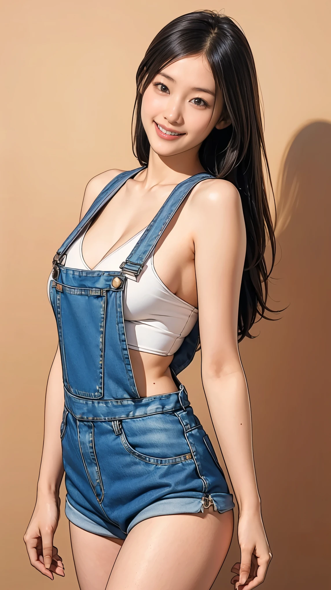 (((Backwards:2.0))), ((field:2.0)), ((Backwards:2.0, Point your ass to the camera:2.0)), ((White overalls:2.0)), (Clothing:2.0, White overalls:2.0, Sleeveless T-shirt:2.0, sneakers:1.5), ((farm:2.0)), ((A grin:1.2, Small breasts:1.5, slender:1.5, Small Ass:1.5)), ((Japanese, 1 Girl, 18-year-old, 7 heads, Ideal body proportions, Black Hair, With bangs, Small breasts, Erect nipples, slender, Small Ass, Beautiful feet, Skinny Legs)), Surrealism, Cinematic Lighting, Depth of written boundary, First Person View, Boobs F/1.8, 135mm, Ticker, Mastepiece, Curate, ((Anatomically correct:1.3)), Textured skin, Super Detail, High detail, High quality, Awards, Best Quality, High resolution, 8K