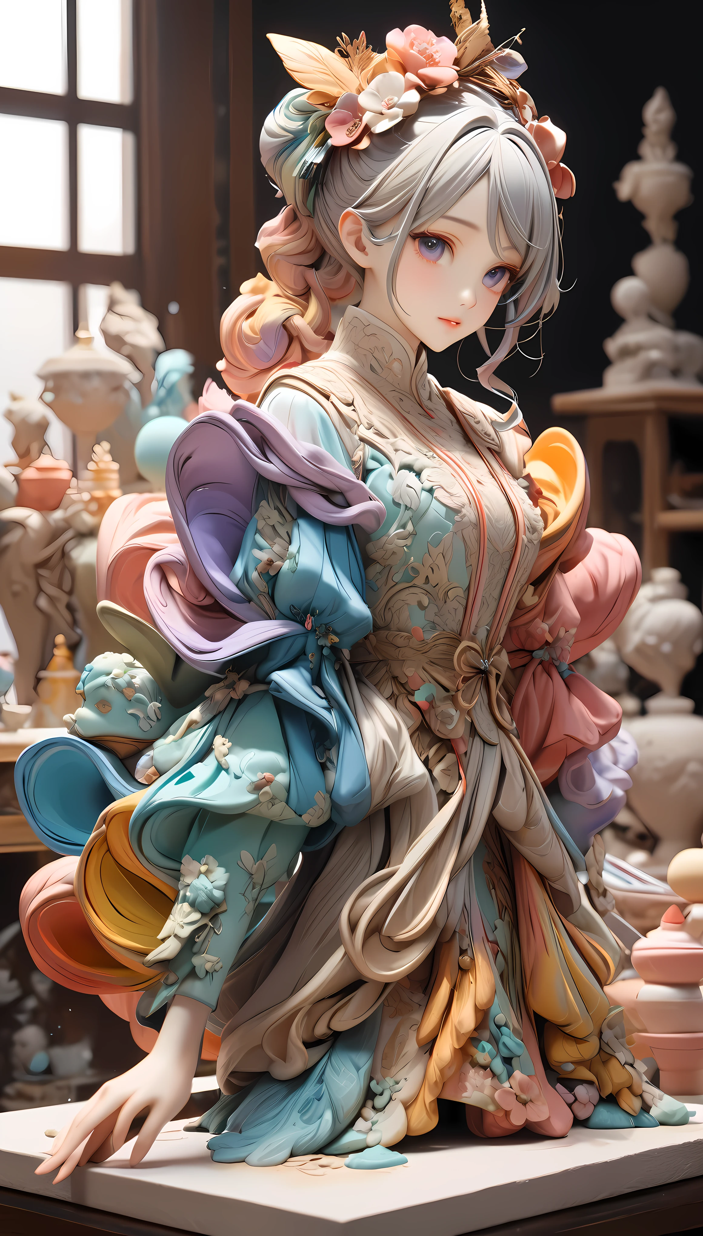 Clay Model, Alone, Clay sculptures mixed with colorful paints, The soft atmosphere of pastel clay, Detailed and accurate clay texture, For animation filming, Ultra-detailed model, A masterpiece by professional high-end craftsmen, Exquisite Finish, The ultimate aesthetic that viewers fall in love with, 