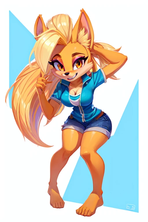 (<lora:CocoBandicoot1:1>),(1girl:1),(animal ears:0.961),(blonde hair:0.78),(blue sky:0.975),(small breasts:0.981),(building:0.952),(city:0.815),(closed mouth:0.715),(cloud:0.971),(day:0.98),(furry:0.941),(furry female:0.963),(green eyes:0.925),(hand on hip:0.937),(hands on hips:0.966),(long hair:0.853),(looking at viewer:0.633),(outdoors:0.967),(sky:0.989),(skyscraper:0.862),(small breasts:0.673),(smile:0.902),(solo:0.997),(standing in a crowded street),(standing:0.709),(tree:0.596),(coco bandicoot),AS-Young,midriff,bikini,