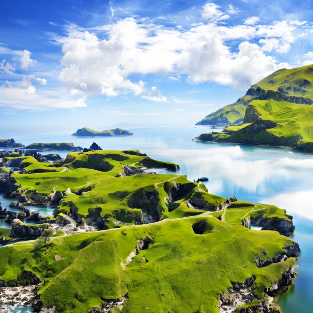 no human, landscape, (islands floating in the the sky), bluesky