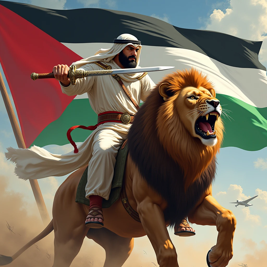 Lion with palestine flag attack on jews