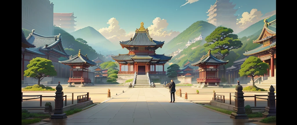 mdjrny-pprct, Chinese architecture, gardens, landscapes, sea of clouds, (high detail: 1.2)