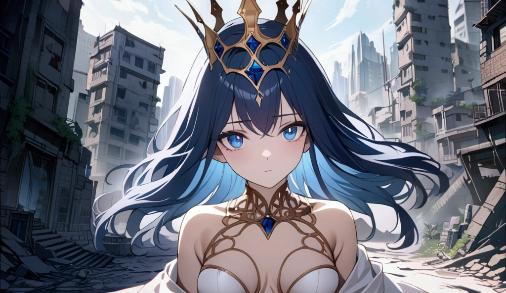 (masterpiece: 1.2, Best Quality), realist, (realist Picture, Complex details, depth of field), Best Quality, masterpiece, Very detailed, Semi realist, 1 girl, mature woman, 21 years, by rubio, short shoulder length hair, Left eye covered in hair, blue eyes, King's Clothes, red cape, slim figure, Crown made of precious gold, Read documents, Mark documents, Goose hair feather, Office table, soft bench, palace, en el palace, during the Middle Ages boa Hancock