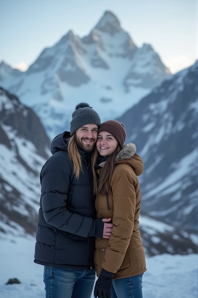 A woman with glasses and long hair, a dark-skinned man with a tattooed forearm, exploring the Swiss Alps
