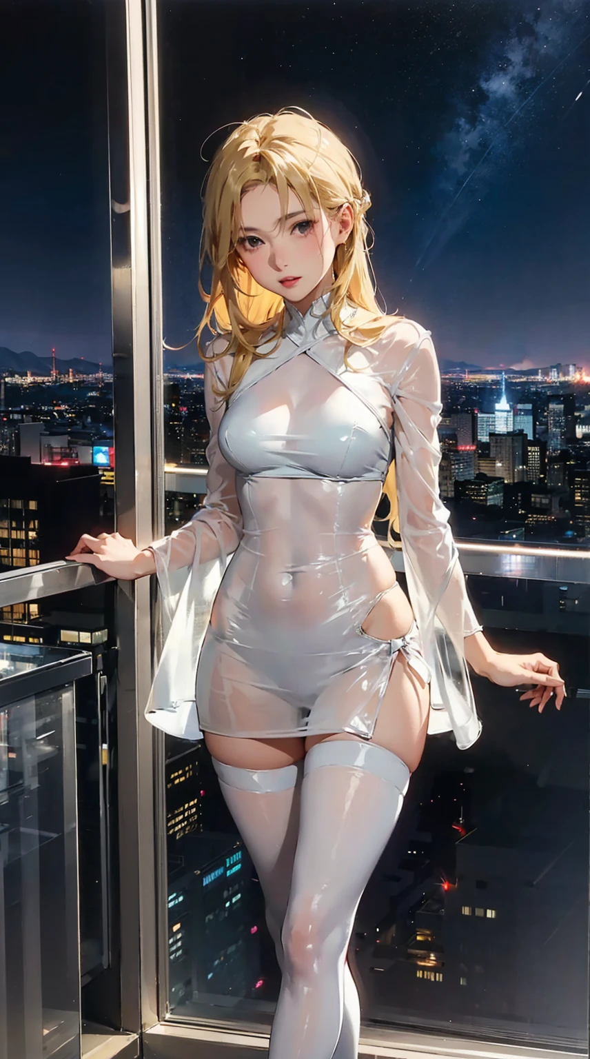 Arafe poses on a balcony with the city in the background, Enchanting anime girl, Japanese Goddess, Photorealistic perfect body, Set on the rooftops of Tokyo, Sexy see-through dress, Real life anime girls, Beautiful and attractive anime teen, Realistic see-through dress, Sheer see-through dresses, Belle Delphine,Barbie doll wearing only a see-through dress, Ultra realistic sweet bunny girl, Anime Girl Cosplay
