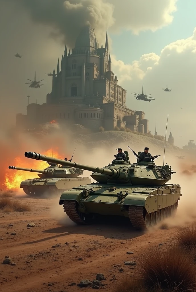 <lora:CulturePunkAI_2:.9>ByzancPunkAI tank on battlefield Highly detailed, amazing, Impressive lighting, vibrant colors, Ultra Realistic, High quality, Highly detailed, trending on artstation