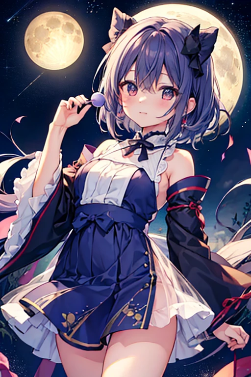 1girl, from below, smile, pretty, black hair, cowboy shot, buruma, bloomers,  Bamboo leaf, Tanabata, milky way,