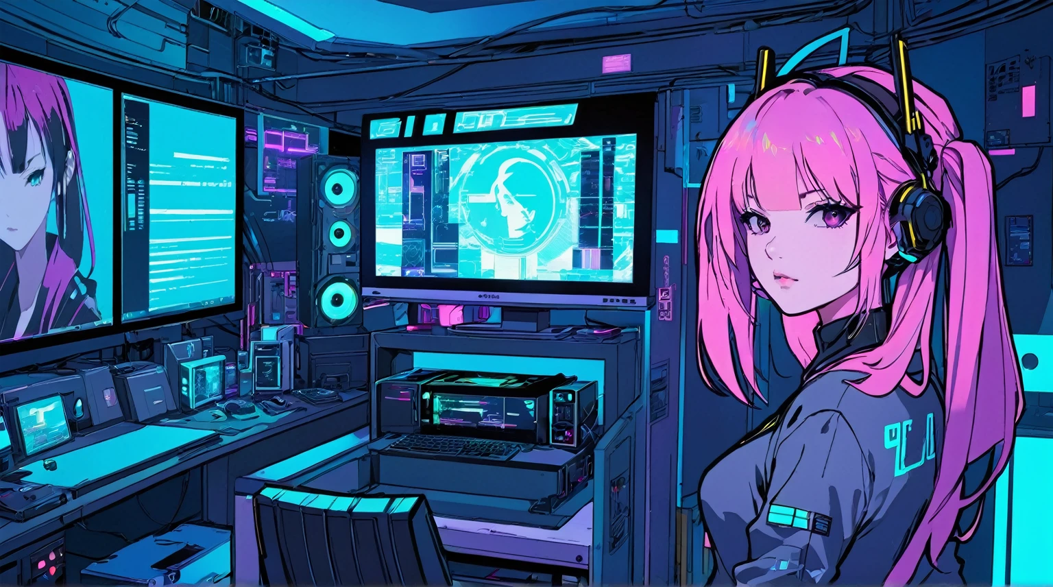 Best quality, (masterpiece:1.2), best detail face,1 girl, big breasts, 18 yo, 8k,absurdres,unity 8k wall paper,(extremely detailed:1.3), highest realistic, (retro headphones:1.1), (soft neon light:1.1), (floating hair:1.2), (psychedelic:1.2), Her room full of music equipment, Leaning back on the chair with a casual attitude, Light clothing in summer, dark orange color palette