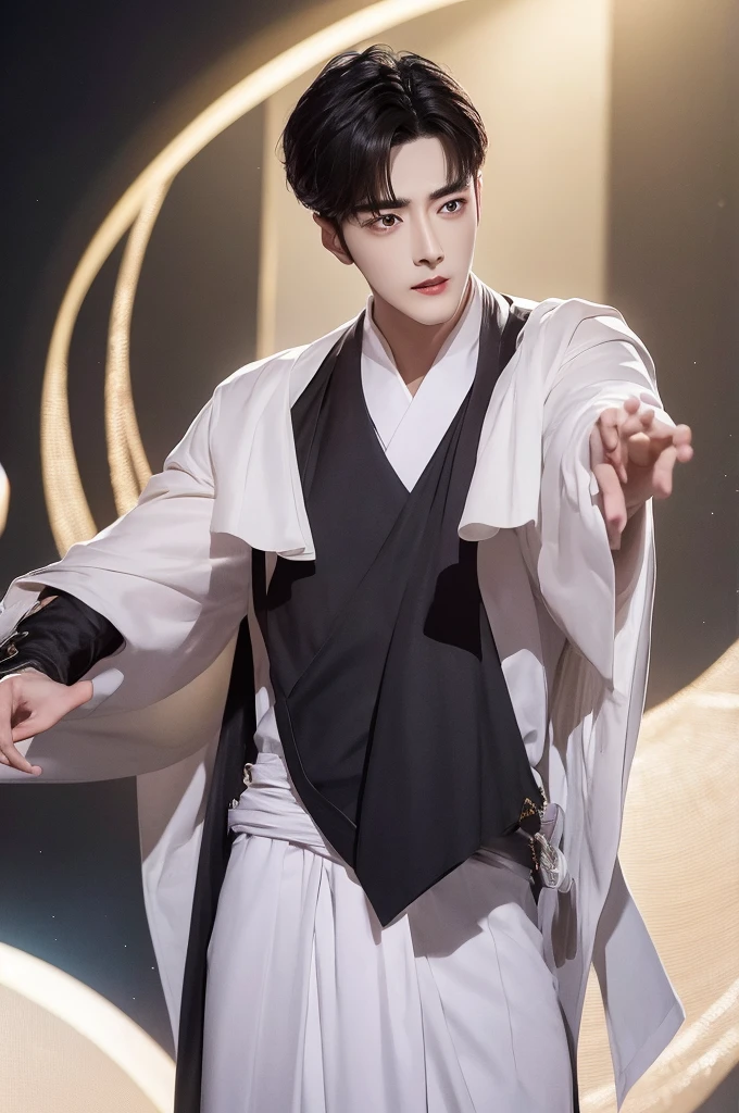 Xiao Zhan,A close-up of a handsome and handsome man with a hairpin in his hair, Realistic. Xiao Zhan,Big handsome guy,Invincible big handsome guy,Unparalleled beauty,The eyes are very beautiful and pure,Oriental classical temperament beauty