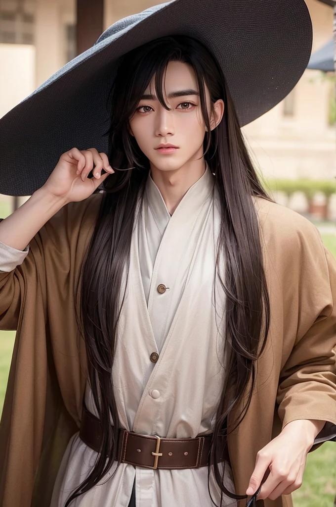 Xiao Zhan,Close-up of a man with long hair and wearing old-fashioned clothing., Xiao Zhan,Big handsome guy,The handsome guy is big and invincible.,Unparalleled beauty,Beautiful and pure eyes,It&#39;s like a god descending from a human being.