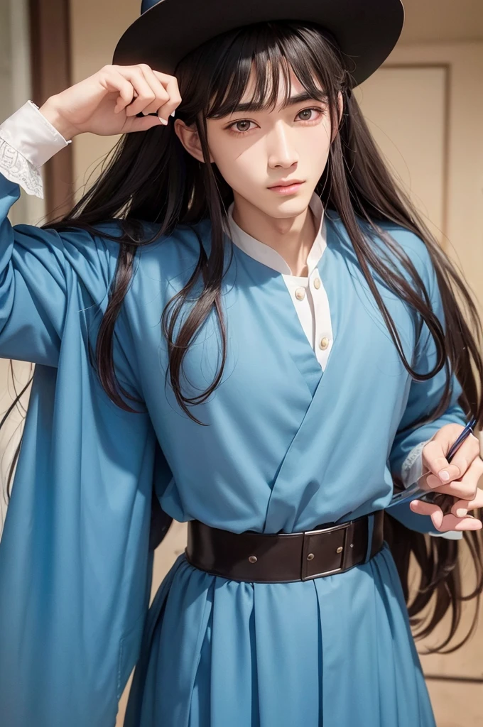 Xiao Zhan,Close-up of a man with long hair and wearing old-fashioned clothing., Xiao Zhan,Big handsome guy,The handsome guy is big and invincible.,Unparalleled beauty,Beautiful and pure eyes,It&#39;s like a god descending from a human being.