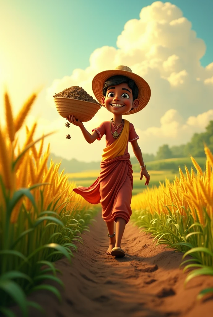Raghav Working in the Fields: A boy working in agricultural fields.