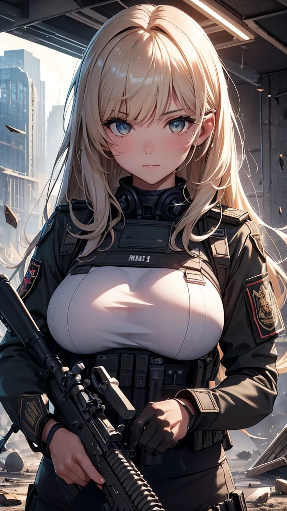 (((masterpiece))),(((High resolution)))、(((8K)))、(((Beautiful woman modern soldier))), big tits, ((top quality eyes)), ((detailed face)), (detailed texture), look at the camera