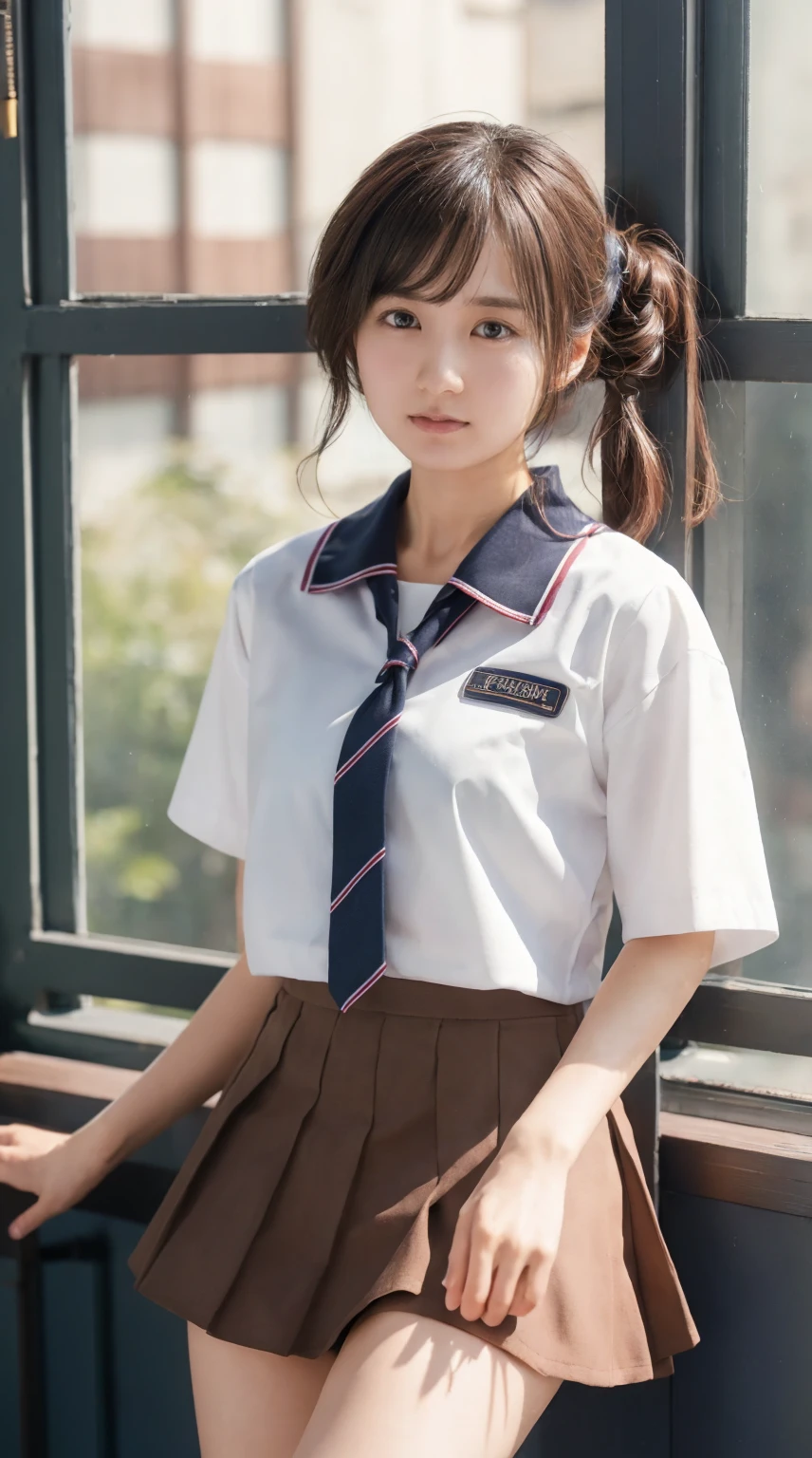 (masterpiece, Best Quality, Best Quality, Official Art, beautifully、aesthetic:1.2), (Realistic,RAW Photos, Best Quality),(One girl), ,(Cute,Adorable)、Clear images、Best Quality、8k、Brown Hair、Asymmetrical short side updo、hairpin、Tokiwadai Junior High School short sleeve uniform、School、Arms crossed、Ultra mini skirt,jacket, Loose socks、panties　Open your thighs&#39;knees,(Sitting with legs crossed:1.4),,常盤台中Schoolの制服,(show panties :1.5),(キュートなpantiesを前面に披露しましょう:1.8),純白のpanties,