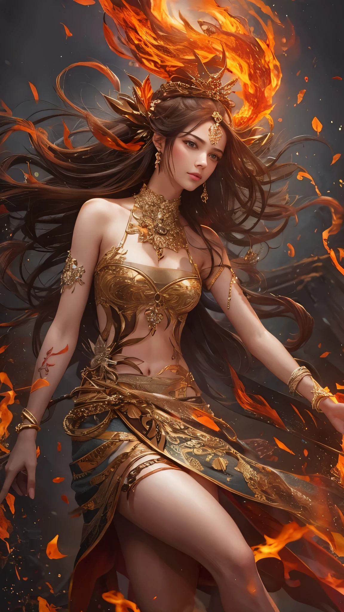 goddess,Divine and beautiful existence,charming appearance,The eyes see everything,Complex and Gorgeous Hair Eaters,jewelry,flowering,Headgear,masterpiece,high quality,Render by Octane,high detail,high resolution,Colorful,Strong contrast,Rich details,storytelling images