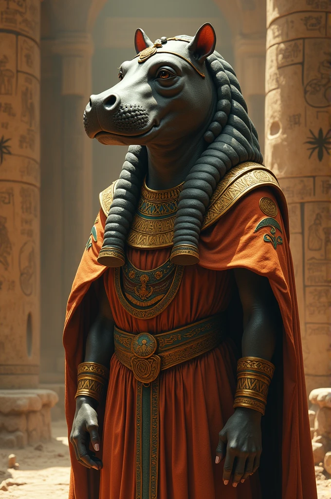 <lyco:keel3d2-14:0.80>, masterpiece, best quality, 1girl, furry female, upper body, looking at viewer, horse girl, red eyes, (thick lips), ((egyptian)),intricate details, happy, waist, hips, 3d, oil painting, sketch