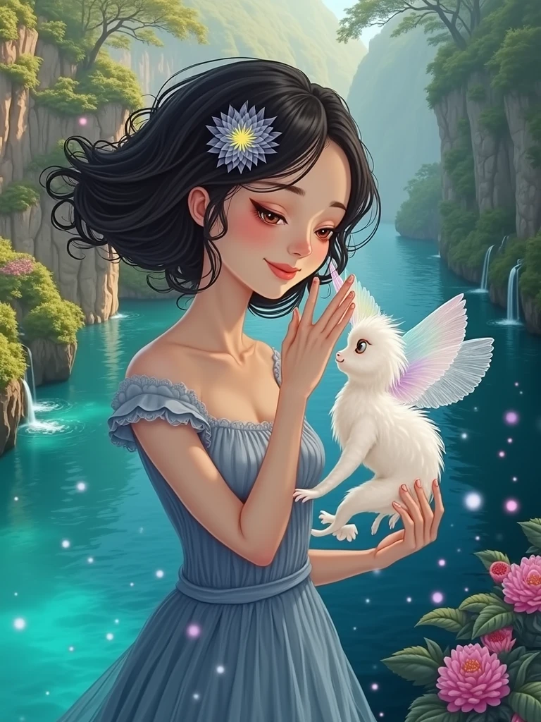 (A beautiful goddess with long black hair),(Beautiful and kind),(Continuous action),(Storyboard)