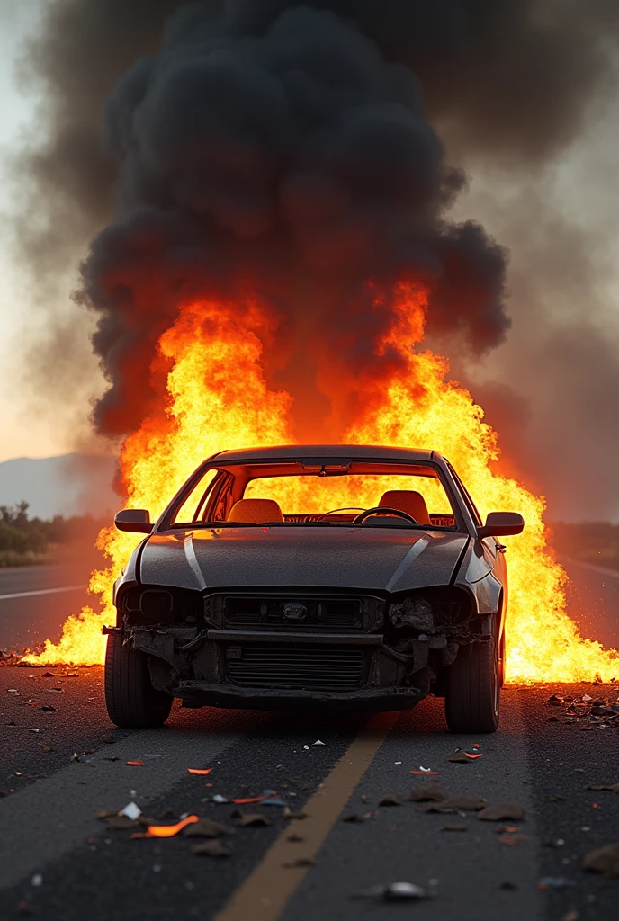 cardrifting，A car drifts in a parking lot，on fire，puffing smoke