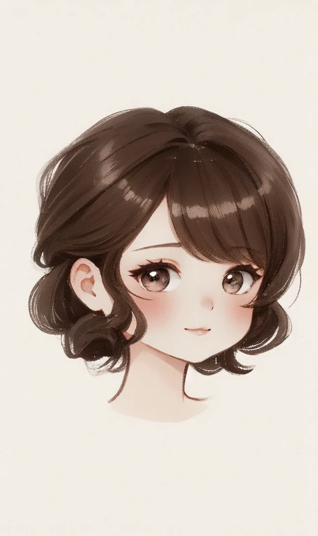 chibi painting, face of American girl, black's wave hairstyles, chibi. Brown hair.