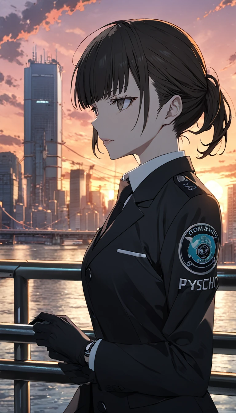 {Best Quality},{masterpiece},{8k},{{Psycho-pass}},{{Tsunemori Akane}},surveillance officer,{{Yayoi Rokuitsuka}},executive officer,{{long shot:1.2}},{Dominator},{Enforcement Mode:1.2},{2112},{Tokyo},Sunset