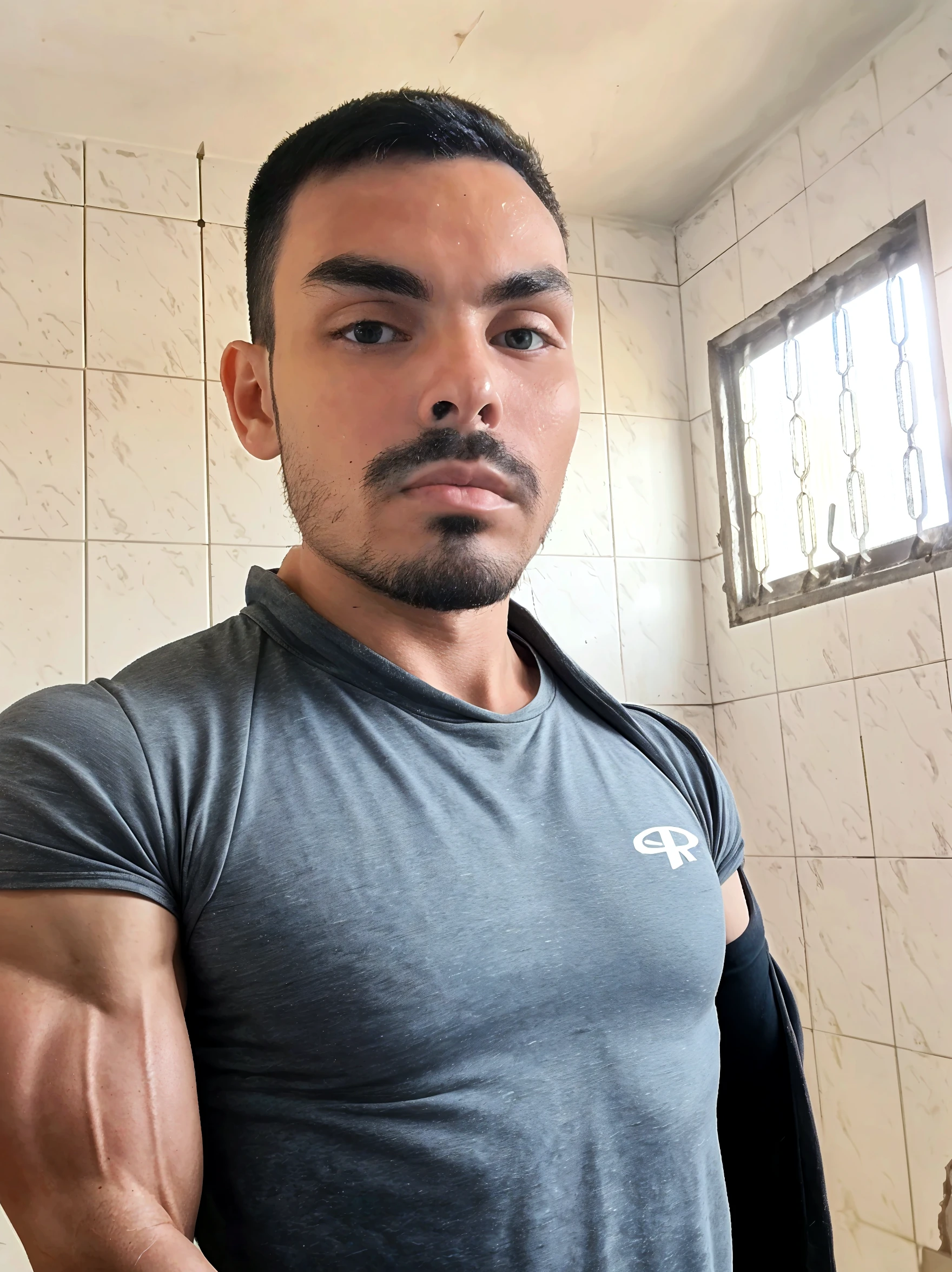 (masterpiece, intricately detailed, highest resolution, best quality:1.2), (doujin), a cocky Latino Instagram influencer,a 24 y.o muscle stud with a muscular physique sitting on a chair with black eyes,dark-skinned male, wearing a ((open jacket, chav, armbands)), (excessive cum), (cum on body), (cum drip), flaccid penis,saggy balls,hairy chest,vascular,muscle striations,soft light,fantastic realism,