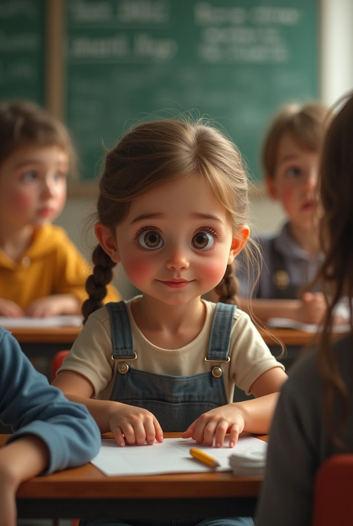 (Pixar style: 1.25) A little girl doing school activities, natural skin texture, 4K textures, HDR, intricate, highly detailed, sharp focus, cinematic appearance, hyper-detailed