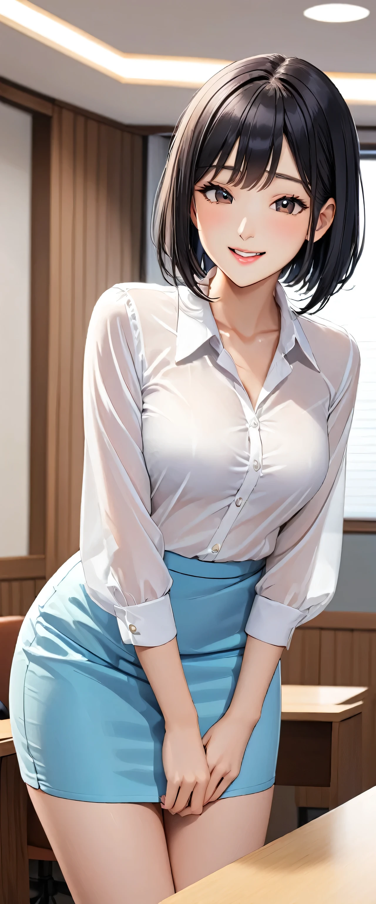 (masterpiece, best quality), 1girl, nsfw, schoolgirl uniform, bed, embarrassment, show off, flat chest, cleavage, panties, see through, oversized shirt, (short white hair: 1.4), bra, urine,cameltoe