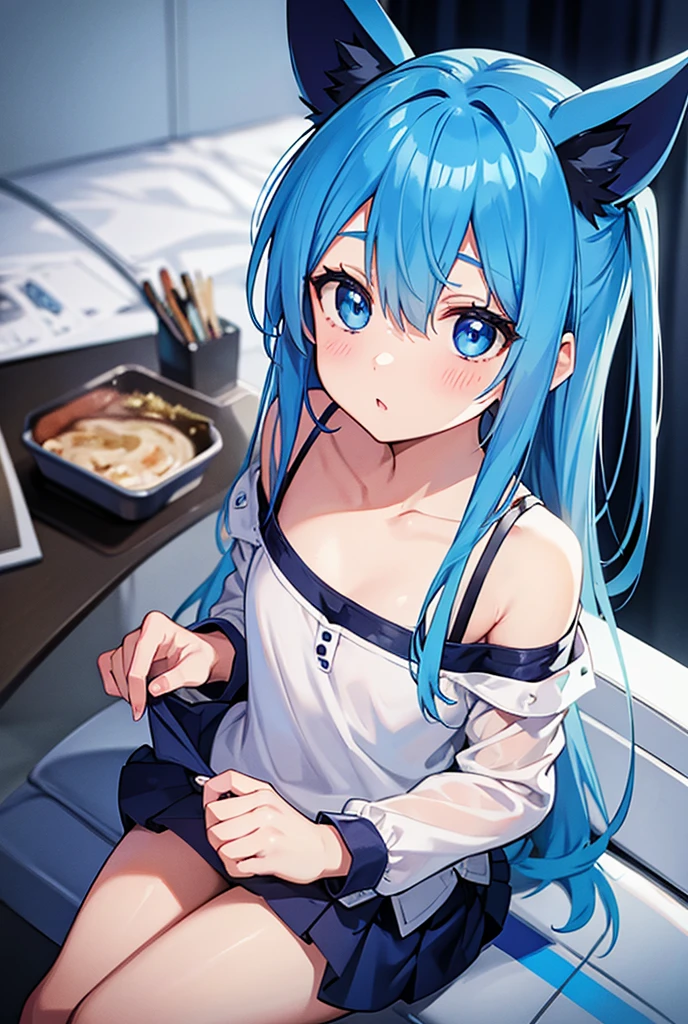 nsfw, naked girl, blue hair, blue eyes, 8k, nipples