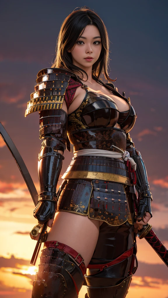 Realistic 1.2, Girl Japanese Warrior samurai, big breasts, realistic 1.5, Perfect Body, armor bikini