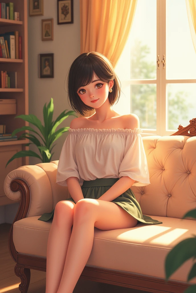 masterpiece, best quality,1girl,sitting on a cozy couch,crossing legs,soft light, <lora:GoodHands-beta2:1>