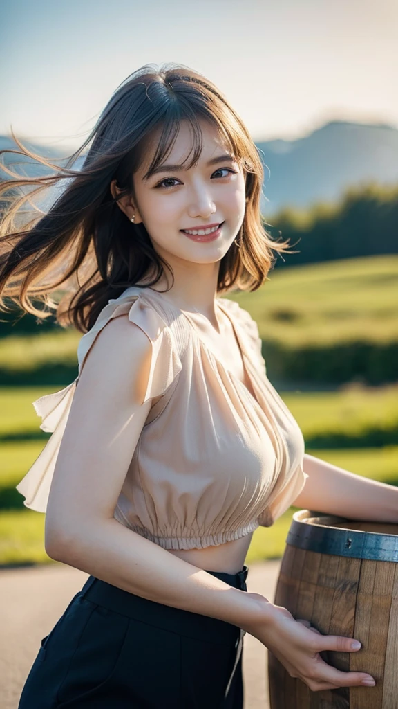 One Girl, ((Ruffled bolero blouse,Barrel Leg Cargo Pants)), (Beautiful Japanese Idol Portrait Photos), (With a beautiful countryside in the background, she is holding a cute little Shiba Inu dog with big curly eyes.), (RAW Photos, Best Quality), (Realistic, photo-Realistic:1.4), masterpiece, 8K Portrait, Very delicate and beautiful, 非常にdetailed, 2k wallpaper, wonderful, detailed, 非常にdetailed CG unity 8k wallpaper, 非常にdetailed, High resolution, Soft Light, 美しいdetailedな***, 非常にdetailed eyes and face, Beautiful and sophisticated nose, Beautiful attention to detail, Cinema Lighting, Perfect Anatomy, Slender body, Small breasts, Medium Hair, (smile), Dynamic Angle, (Elegant and sophisticated atmosphere)