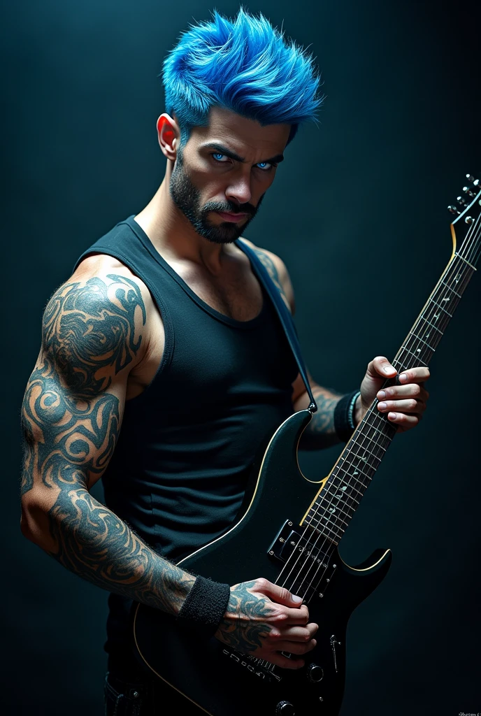 Inspiring image involving muscles, musical virtuosity, guitar and christian faith