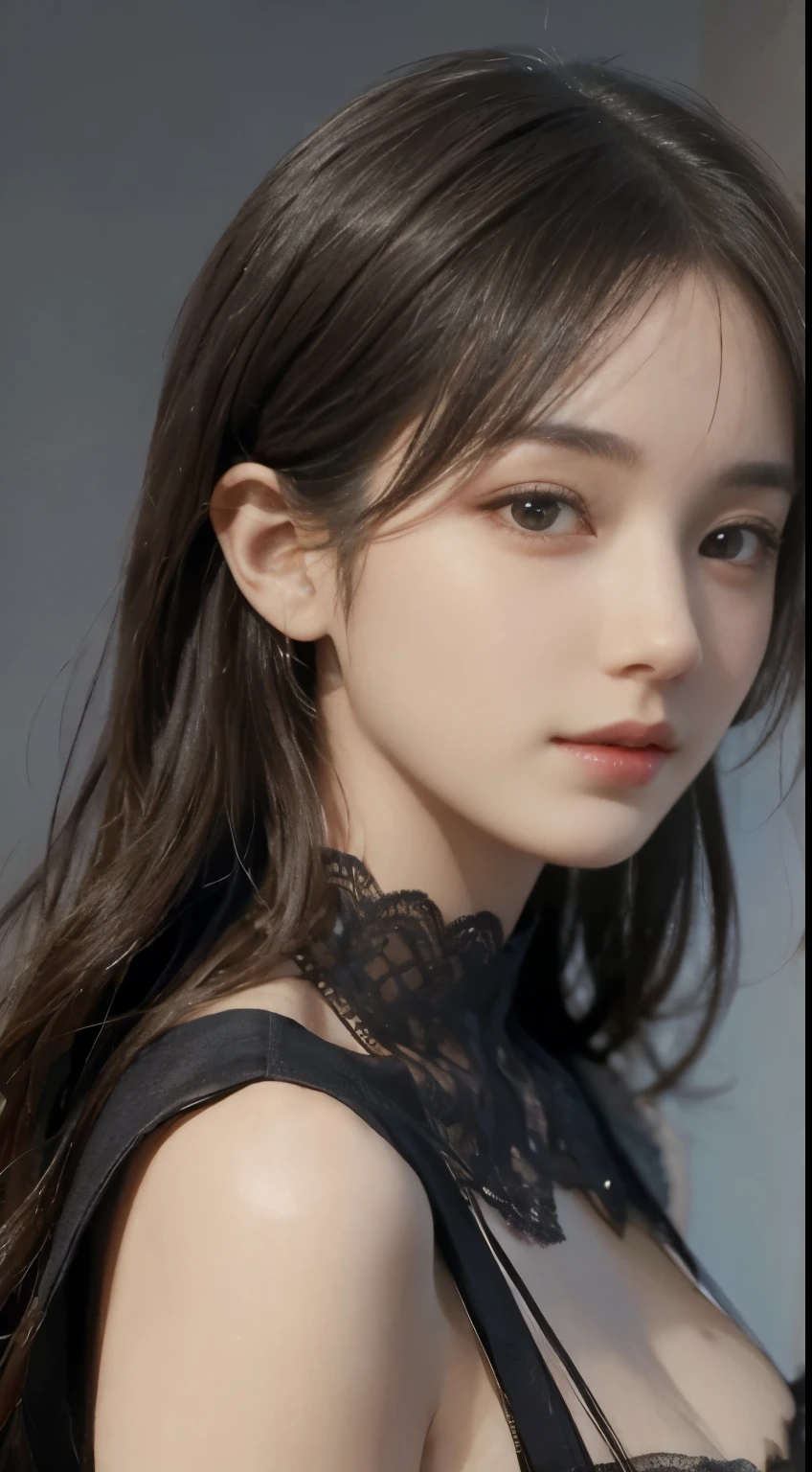 A close up of a woman with long hair wearing a black dress - SeaArt AI