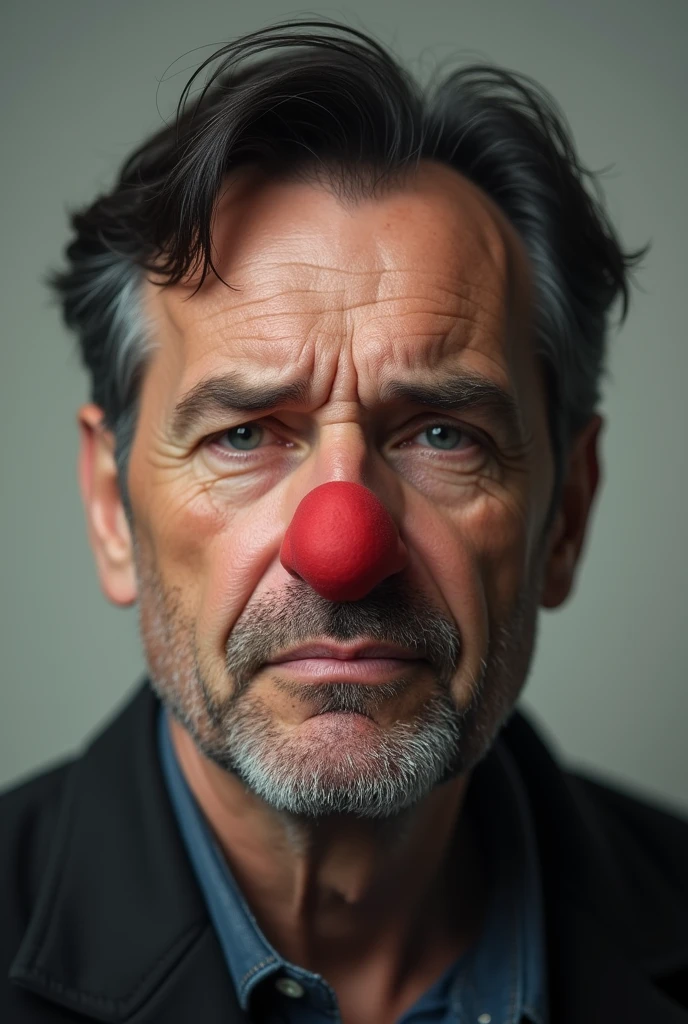 analog photo,hdr,close-up,noire tragicomedy,dark room,portrait of (a fat clown:1.1),sad,(clown, powdered face:1.09),thick cheeks,(moustache:1.05),sad smile,50 years old,messy hair,bowler hat,pale skin,film grain,bokeh,dramatic,(vignette:0.9)