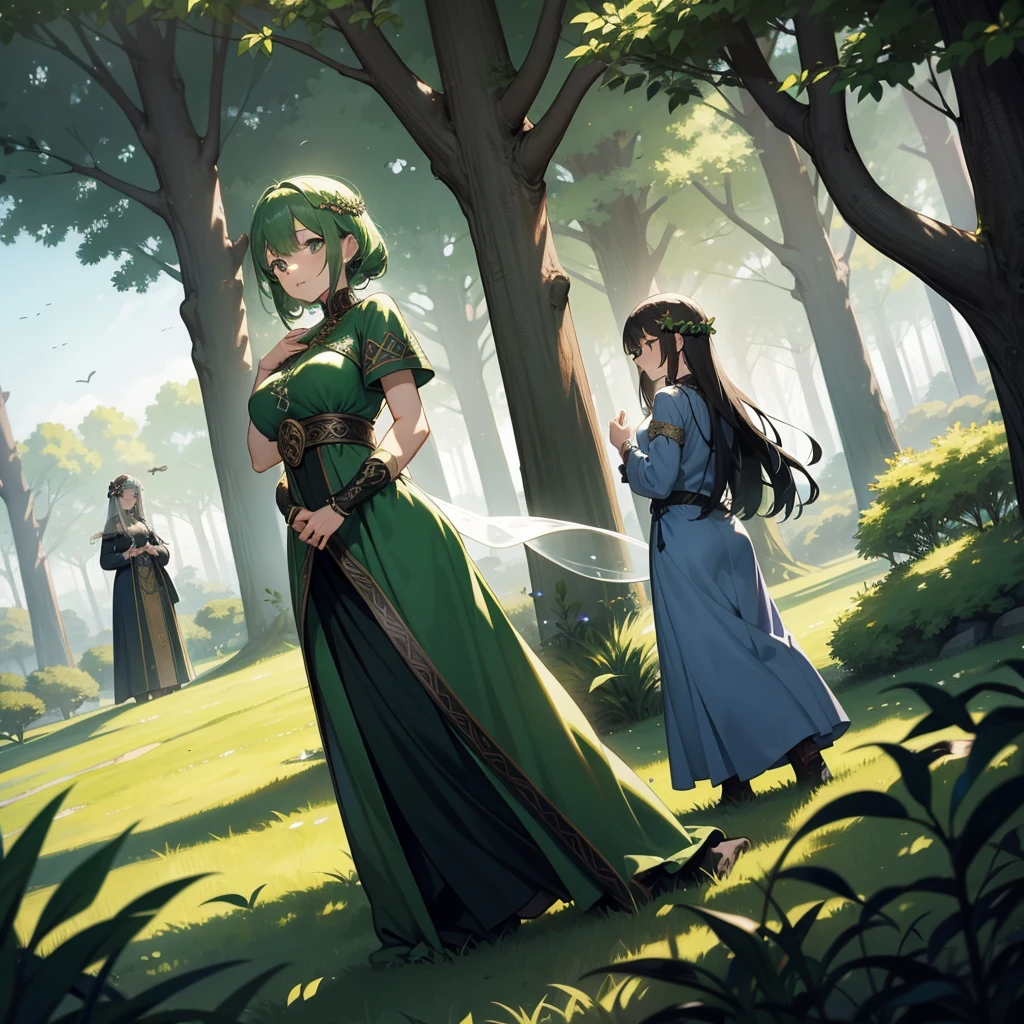 Make a picture where a fairy is getting tied up by a female thief in the woods, bound