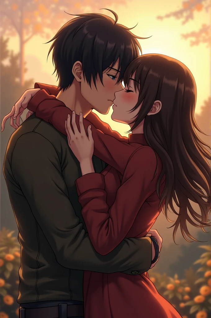 2 people hugging kissing