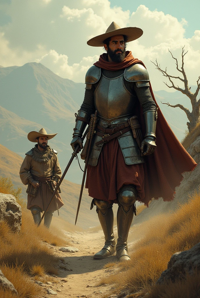 arafed image of a man in a hat and armor standing in front of a crowd of soldiers, cyberpunk dark fantasy art, that we would see in the essoldo, symmetrical dieselpunk warrior, widescreen shot, gray men, aztec fantasy, black and white matte painting, exterminatus, steampunk world spikes --auto --s2