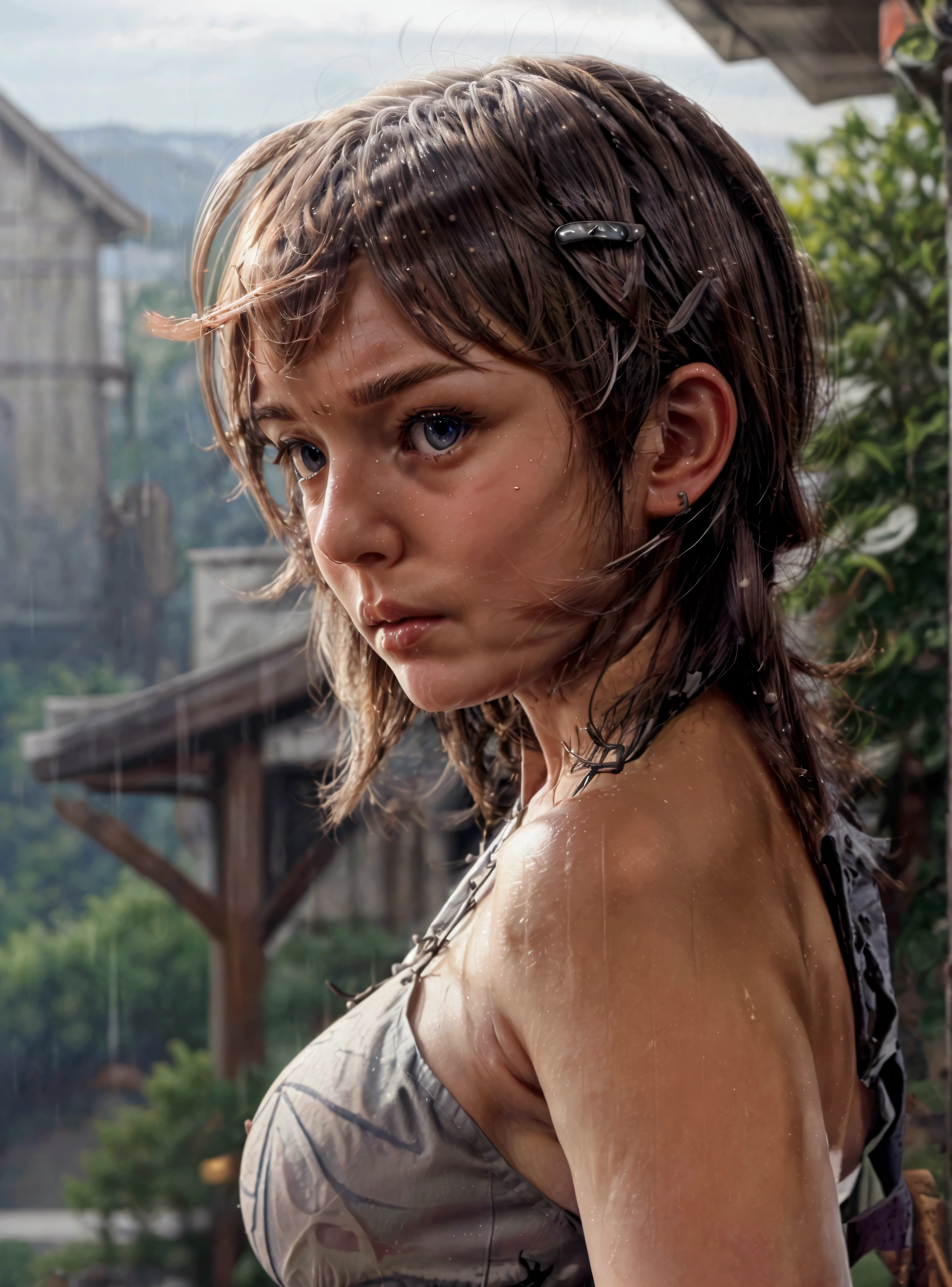 young happy girl in the mud,swamp background,victorian, concept art, detailed face, fantasy, close up face, highly detailed, cinematic lighting, digital art painting by greg rutkowski,4k