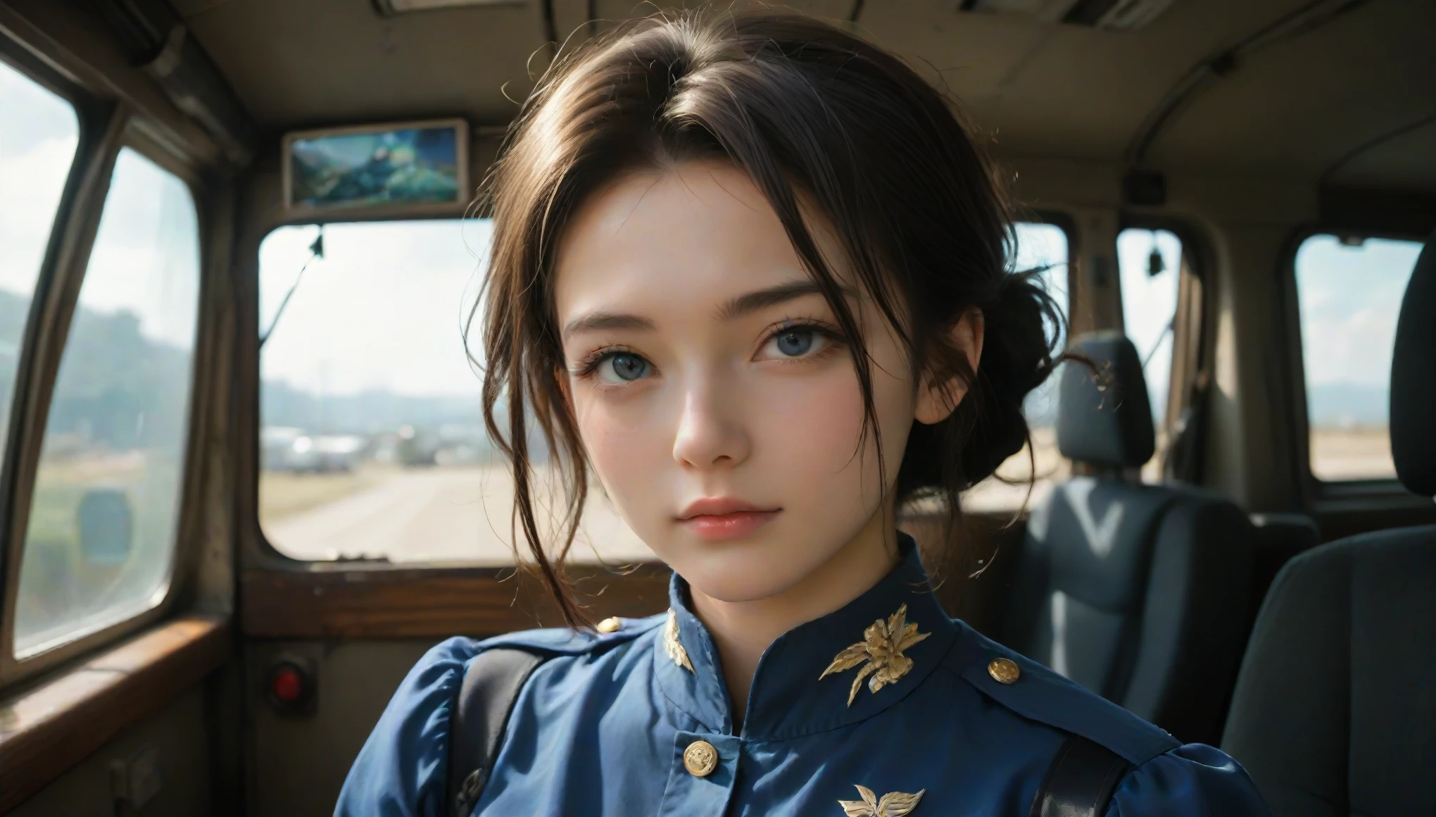 8k, Ultra-high resolution, Best Quality, masterpiece, 三分割法によるphotograph,Surreal, photograph, 1 , (:1.3), cute, cute顔, 細部までBeautiful Eyes, 細かくdetailedに,masterpiece,One Girl:1.2,Japanese women,upper class,Cabin attendant,close up,glaring,Black hair,Messy hair,ID photo,future,Brutal Cyberpunk Woman,Inside the plane,(ロココ様式のドレスとCabin attendant Uniformの融合:1.5),(BDSM Queen),(collar付き),(Lock:1.5),(collar:cuffs),(SM Queen:1.5),Expressions of despair,Dark and atmospheric lighting,Subtle details, detailedな顔,anger,Attractive eyes,(ポートレートphotograph:1.4),(Photorealistic images:1.4),Fantasy art,(Beautiful Face:1.4),美しくAttractive eyes、Beautiful Eyes,Silver Remaining,(Tight waist:1.4)、(Beautiful with perfect body proportions:1.4),Red lips,profile,(((Ideal body type))),A cup small bust :2,、Portraiture:2、Perfect Anatomy、鮮明なdetailed、detailed,Fashion magazine cover,Thin lips,完璧でBeautiful Face ,完璧でcute顔, Detailed skin, Perfect limbs、Narrow waist,Surreal,Light and Shadow,spotlight