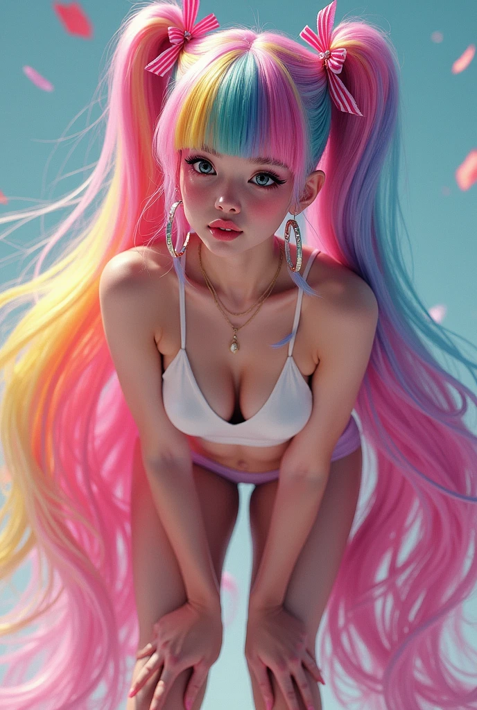 8k, RAW photo, realistic, photo-realistic, hyper-realistic, highest quality, best quality, masterpiece, highly detailed, absurd,
masterpiece, best quality, (highly detailed CG unity 8k wallpaper, masterpiece, best quality, very detailed, best shadows), (detailed background), (beautiful face details, beautiful eye details), High contrast, (best lighting), 1girl , Australia, rappers hair in small multicolored braids, beautiful, ((colorful paint splashes on transparent background, Dulux)), ((caustic)), dynamic angle, beautiful light details, full body, cowboy shot, sweet smile